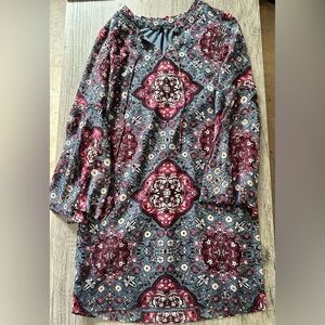 White House Black Market Blue and Purple Mandala Flare Sleeve Lace Dress Size XS